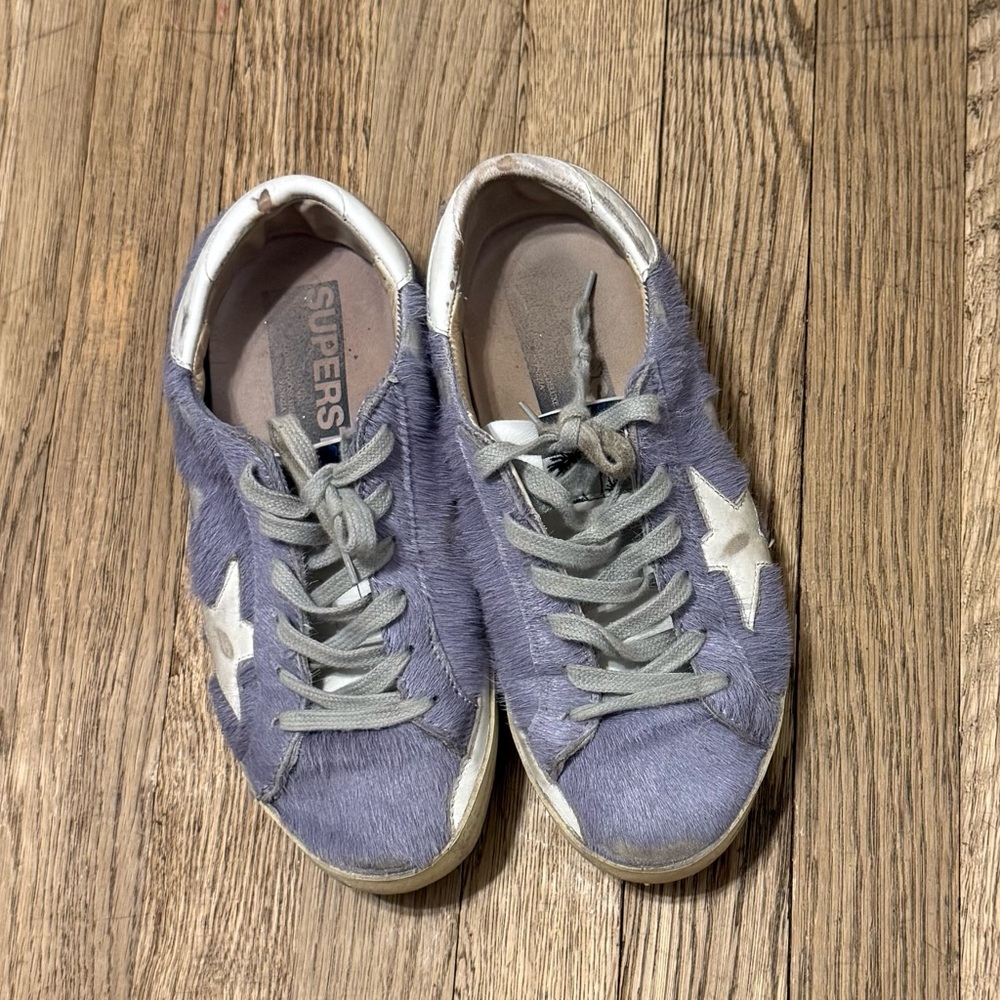 Purple pony hair golden goose sneakers
